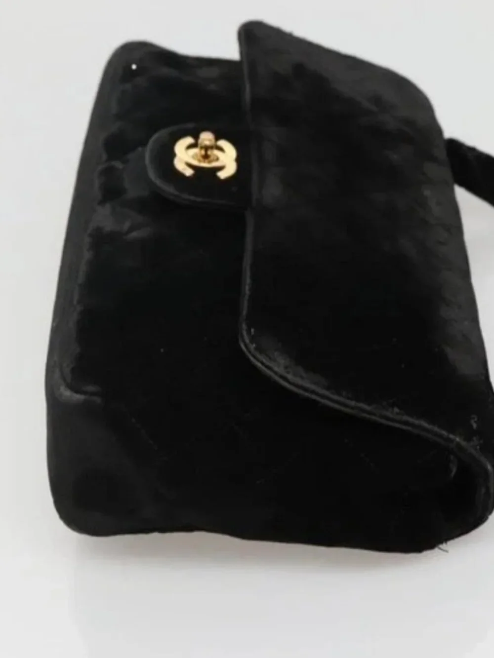 CHANEL Matelasse Hand Bag Velor Black Gold CC Auth MX239
